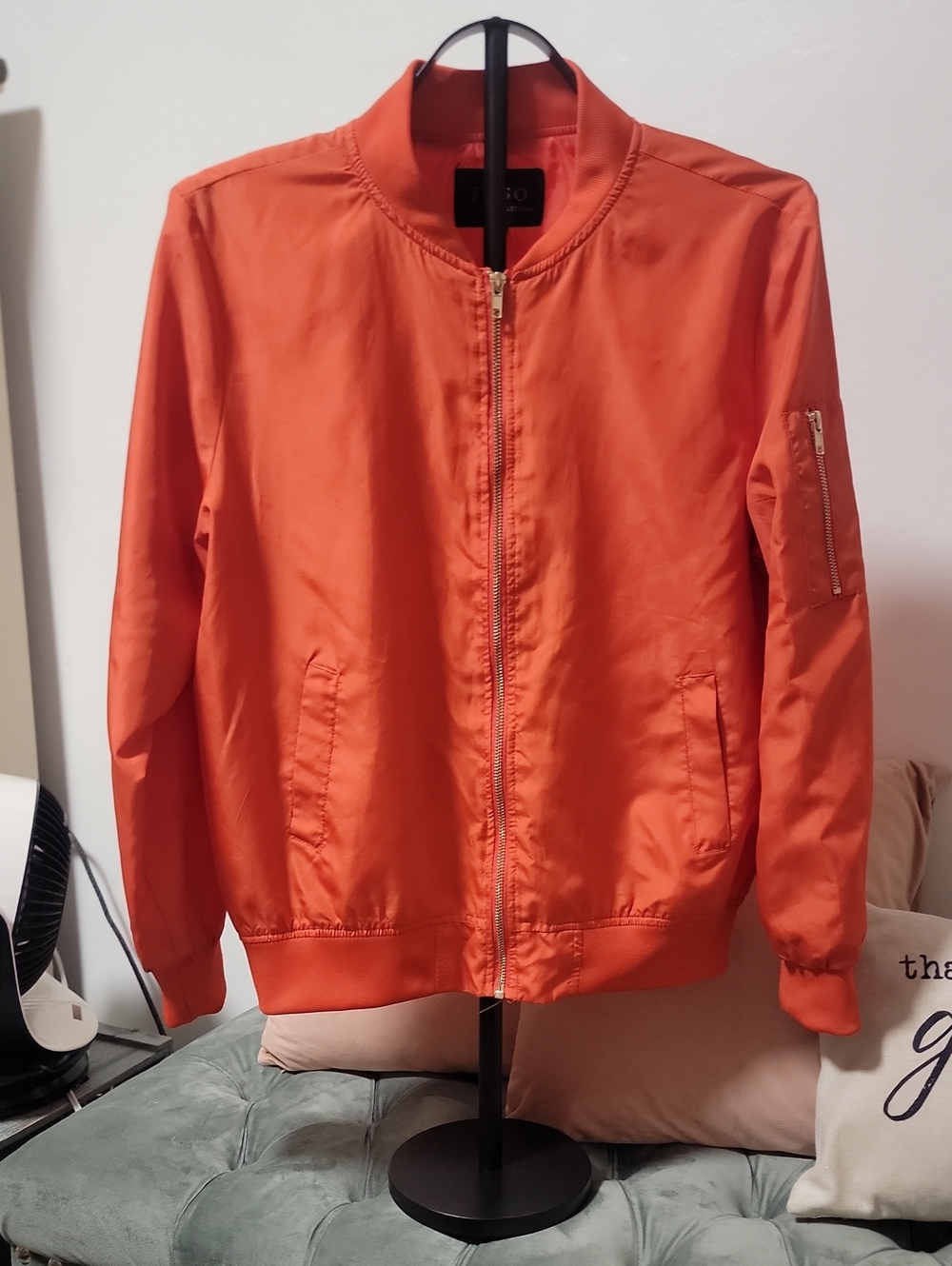 Womens Orange Bomber Jacket - Lightweight Zip Front
